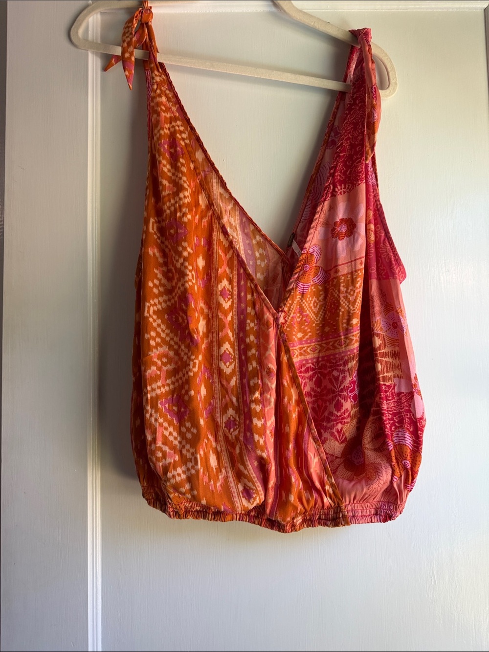 Free People Orange and Pink Boho Tie-Shoulder V-Neck Camisole